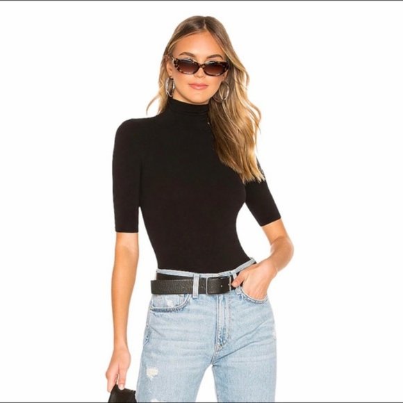 Commando Tops - Commando Ballet Body Turtleneck Bodysuit Black Short Sleeves Snap Thong - OS NWT